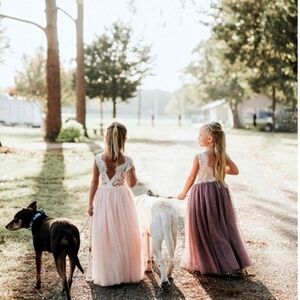 Girls 4T soft pink/peach tulle dress with lace